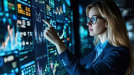 Poster - Professional Woman Interacts with Augmented Analytics Display
