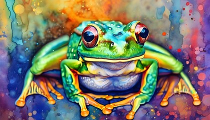 Vibrant Psychedelic Watercolor Frog Art