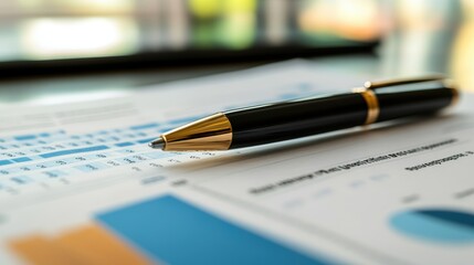Poster - Business Financial Report with Pen and Charts