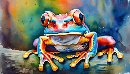 Vibrant Psychedelic Watercolor Frog Art