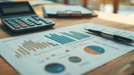Poster - Financial Documents and Charts on a Wooden Table