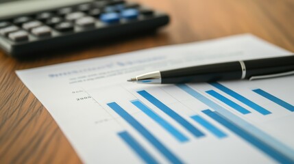 Poster - Financial Documents with Charts and Calculator Focused Shot