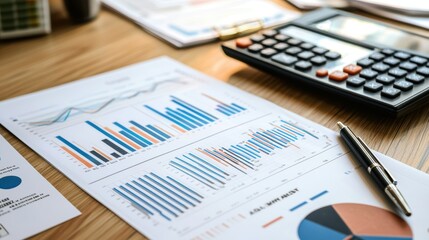 Poster - Financial Documents with Charts and Calculator Close-Up