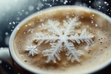 Sticker - Snowflake Adorned Coffee in Snowy Weather