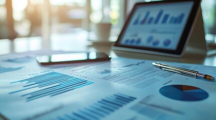 Poster - Corporate Documents and Charts on Tablet and Desk