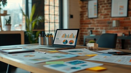 Poster - Business Meeting Setup with Charts and Documents