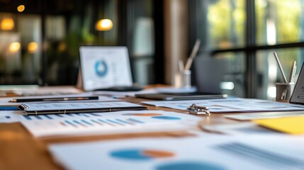 Poster - Corporate Meeting Setup with Papers and Technology