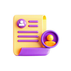 Poster - This image showcases a colorful 3D icon representing an identification document with a user profile. It features a vibrant design in purple and yellow.