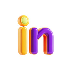 Poster - A vibrant 3D representation of the letters 'in' adorned in yellow, purple, and green shades against a black background, showcasing a playful design.