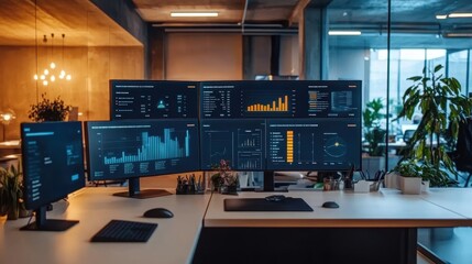 Poster - Modern Tech Workspace with Digital Dashboards