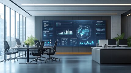 Aufkleber - Modern High-Tech Workspace with Digital Dashboards