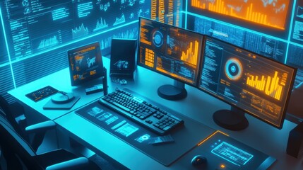 Poster - High-Tech Workspace with Digital Dashboards