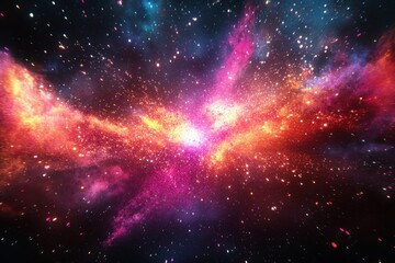 Poster - Dynamic radiance burst with tiny elements on a shadowy background, leading to a stunning visual presentation