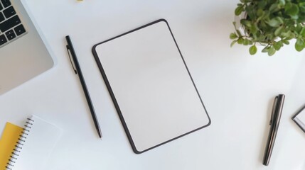Poster - Minimalist Desk Setup with Tablet and Notebook