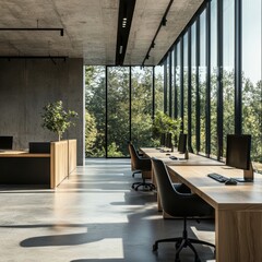 Poster - Minimalist Office Design with Wooden Desks and Natural Light