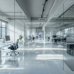 Poster - Modern Minimalist Office Interior with Glass Walls