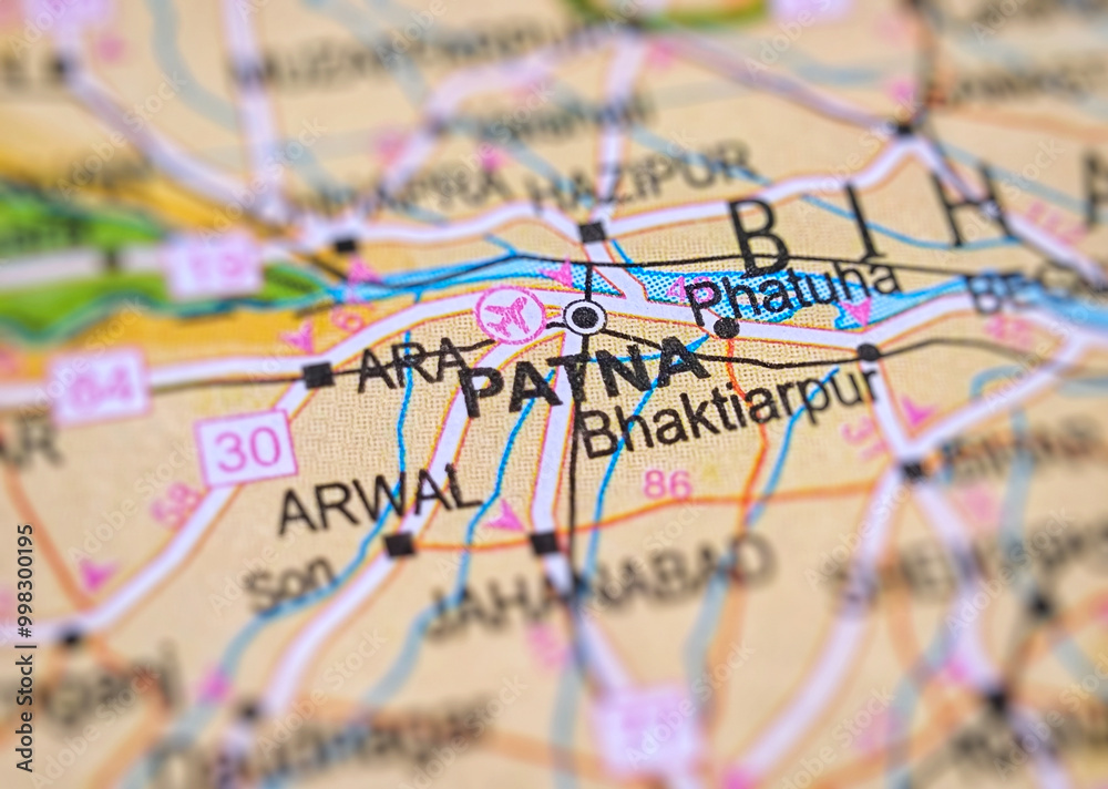 Patna on a map of India with blur effect. Stock Photo | Adobe Stock