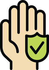 Poster - Open hand with protection shield and check mark icon, symbolizing insurance and safety