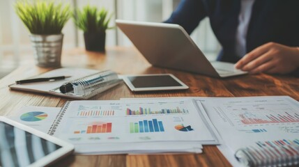 Poster - Office Desk with Project Planning Tools and Devices