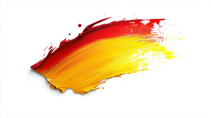 Poster - Bright Red And Yellow Paint Stroke On White Background Highlighting Bold Color Contrast And Textural Detail