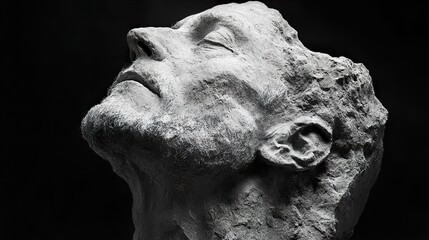 Sticker - Stone Sculpture of a Human Head: A Study in Texture and Emotion