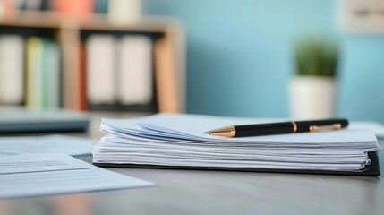 Poster - Organized Stack of Business Papers on a Desk