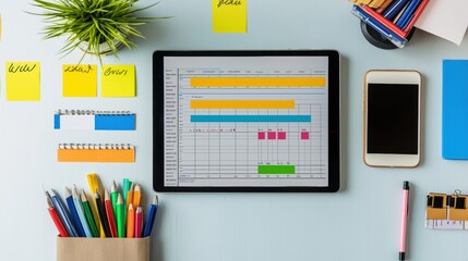 Poster - Organized Desk Setup with Project Timelines