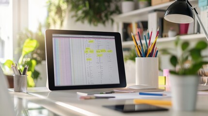Poster - Organized Desk Setup with Project Timelines on Display