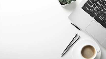 Poster - Organized Workspace with Laptop and Coffee Cup