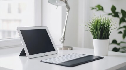 Poster - Sleek Minimalist Desktop with Tablet and Keyboard