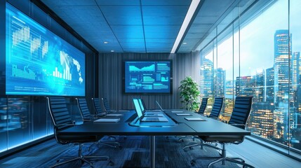 Poster - Modern Meeting Room with Technology and City View