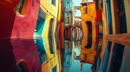 Canvas Print - Reflections of a Colorful Alleyway in Water