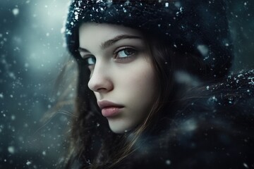 Sticker - Close-up Portrait of a Young Woman in a Winter Setting