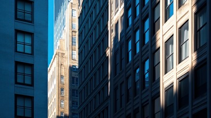 Canvas Print - Sunlit Windows on a Row of City Buildings