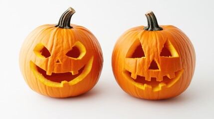 Sticker - Halloween pumpkins with carved faces on a white background