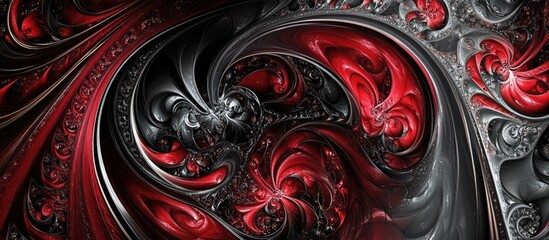 Wall Mural - Red and black abstract fractal artwork featuring intricate designs