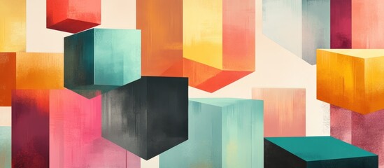 Wall Mural - Digital Illustration Featuring Colorful Geometric Blocks