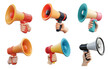 © KimlyPNG - Collection of 3D icon cartoon style hand holding megaphone vibrate color isolate on transparent background
