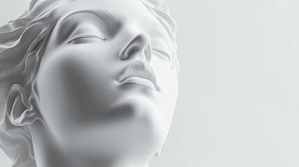 A white abstract sculpture of a woman head.	
