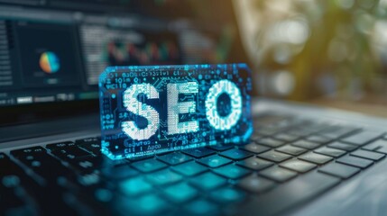 Aufkleber - A blue screen with the word SEO on it