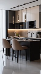 Wall Mural - A stylish kitchen interior with a minimalist design.