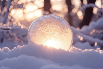 Poster - Crystal Ball Reflecting Sunset Through a Snowy Forest