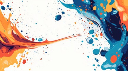 Wall Mural - Abstract background with paint splashes and space elements, on a white background, with an orange and blue color scheme. Vector illustration design.