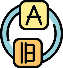 Poster - colorful icon representing a language exchange app, connecting users who speak different languages