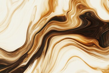 Poster - A captivating marbled pattern forms as coffee mixes with cream, producing rich swirls of warm browns and cream against a light backdrop. Generative AI