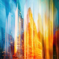 Wall Mural - Abstract cityscape photograph with motion blur, multiple exposures, soft focus, 