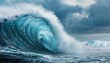 © Yelloone - Crashing ocean wave, dynamic motion, stormy sky backdrop.