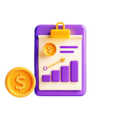Aufkleber - A colorful 3D render of a financial growth chart alongside a dollar coin, symbolizing business success and financial analysis.