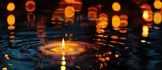Poster - abstract circular bokeh background of candlelight and water on dark night