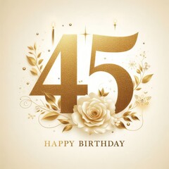 Wall Mural - Elegant golden 45th birthday design with floral accents and festive elements.